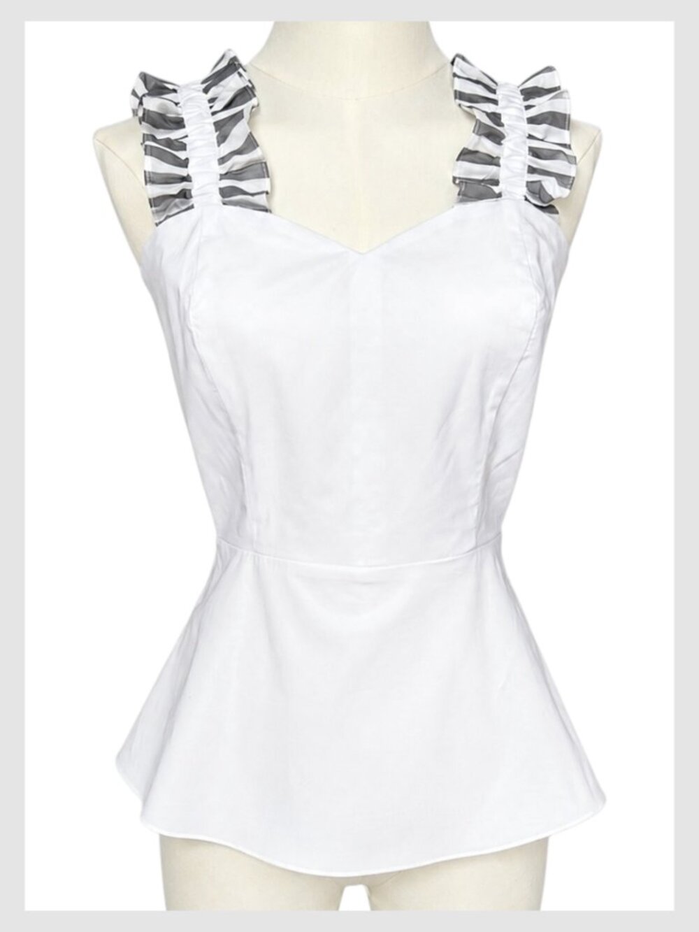 Amanda Uprichard White Peplum Top Ruffle Straps Sleeveless M - Picture 2 of 9